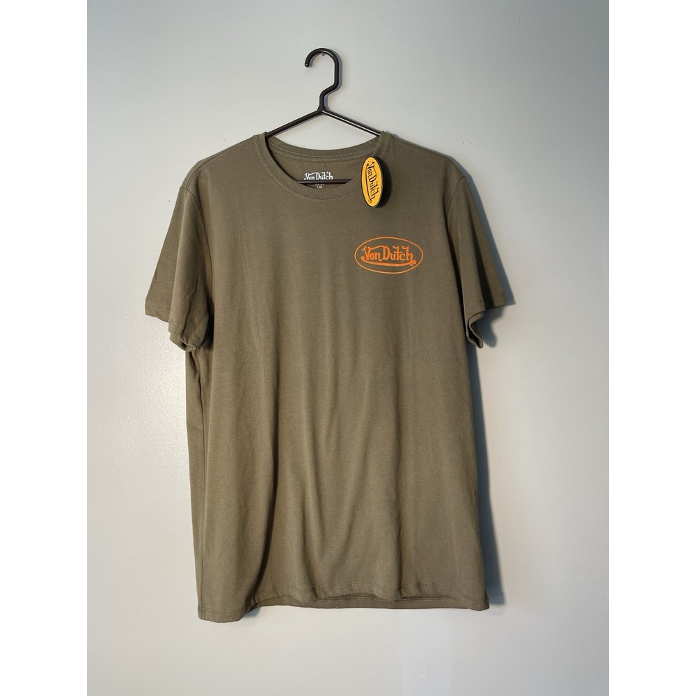 Von Dutch Men's T-Shirt Red Label, Military Green Sz L Graphic Streetwear Y2K